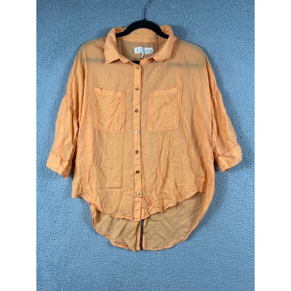 Chambrai Women's Orange Flowy Button Up Top Size M - Picture 1 of 11